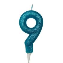 נר מספר 9 טורקיז נצנצים | חנות מקוונת ALONIT