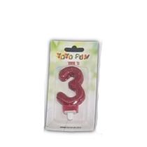 נר מספר 3 אדום נוצץ | חנות מקוונת ALONIT