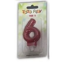 נר מספר 6 אדום נוצץ | חנות מקוונת ALONIT