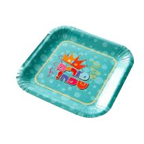 חב' 10 צלחות נייר מרובעות 23 ס"מ-פורים שמח-טורקיז, фото 