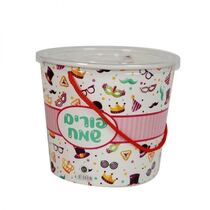 קופסאת פופקורן לפורים מכסה + שרוך - סמלים ורוד | חנות מקוונת ALONIT