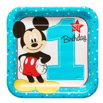 צלחות נייר 23 סמ מרובעות - מיקי מאוס יום הולדת שנה | חנות מקוונת ALONIT