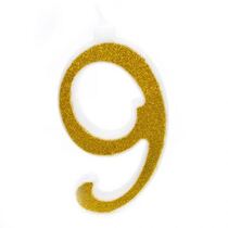 נר מספר ענק נצנצים זהב ולבן 9 | חנות מקוונת ALONIT