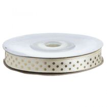 גליל סרט סאטן מנוקד 1 ס"מ 25Y - קרם/נקודות זהב מיטלי, фото 
