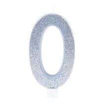 נר גדול מנצנץ מעמד לבן כסף - מספר 0 | חנות מקוונת ALONIT