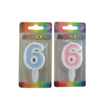 נר מספר 6 נצנץ תכלת / ורוד | חנות מקוונת ALONIT