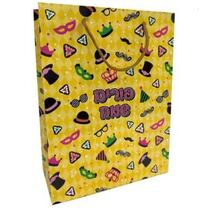 שקית נייר 30/23/10 ס"מ - פורים שמח - סמלים צהוב | חנות מקוונת ALONIT