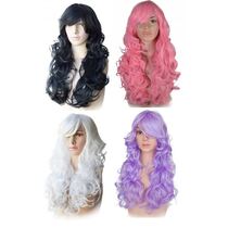 פאה ארוך תלתלים לבן / שחור / ורוד / סגול | חנות מקוונת ALONIT