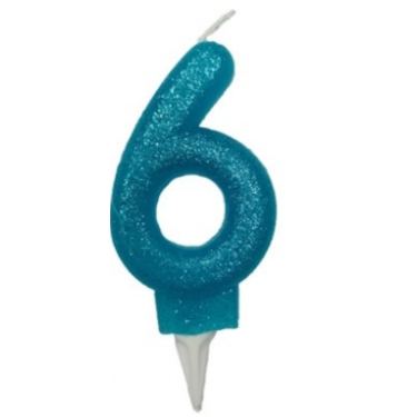 נר מספר 6 טורקיז נצנצים | חנות מקוונת ALONIT