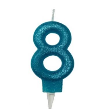 נר מספר 8 טורקיז נצנצים | חנות מקוונת ALONIT