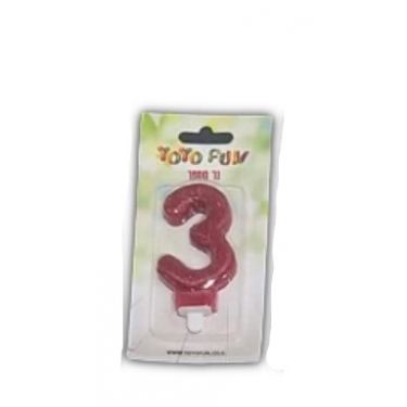 נר מספר 3 אדום נוצץ | חנות מקוונת ALONIT