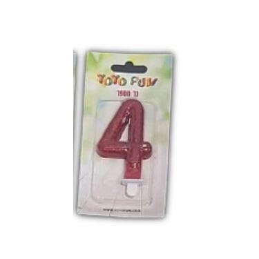 נר מספר 4 אדום נוצץ | חנות מקוונת ALONIT