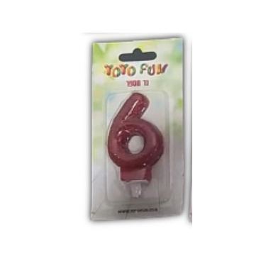 נר מספר 6 אדום נוצץ | חנות מקוונת ALONIT