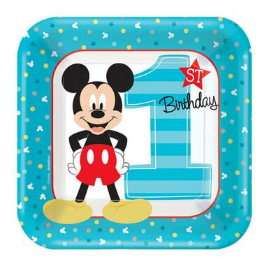 צלחות נייר 20 סמ מרובעות - מיקי מאוס יום הולדת שנה | חנות מקוונת ALONIT