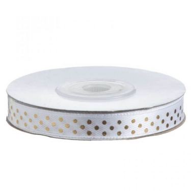 גליל סרט סאטן מנוקד 1 ס"מ 25Y - לבן / נקודות זהב מיטלי | חנות מקוונת ALONIT