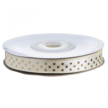 גליל סרט סאטן מנוקד 1 ס"מ 25Y - קרם/נקודות זהב מיטלי | חנות מקוונת ALONIT