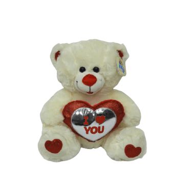 דובי קרם מחזיק לב מטאלי ומנצנץ אני אוהב אותך 60 ס"מ | חנות מקוונת ALONIT