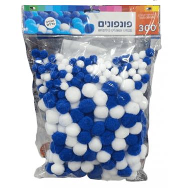 פונפונים מיקס 3 גדלים וצבעים גוונים כחול לבן 300 יח' פונפונים מיקס 3 גדלים וצבעים גוונים כחול לבן 300 יח' | חנות מקוונת ALONIT