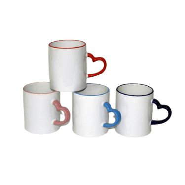 ספל לבן + ידית לב צבעונית להדפסת סובלימציה | חנות מקוונת ALONIT