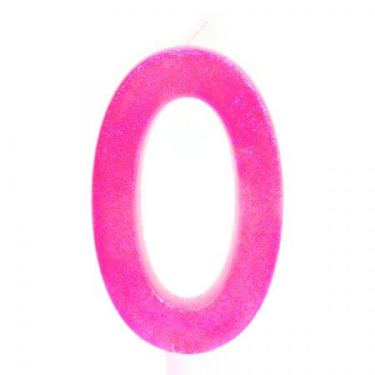 נר גדול מנצנץ מעמד לבן ורוד ממתק - מספר 0 | חנות מקוונת ALONIT