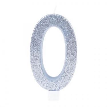 נר גדול מנצנץ מעמד לבן כסף - מספר 0 | חנות מקוונת ALONIT