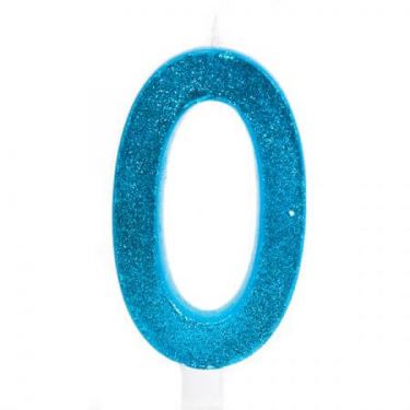 נר גדול מנצנץ מעמד לבן כחול שמיים - מספר 0 | חנות מקוונת ALONIT