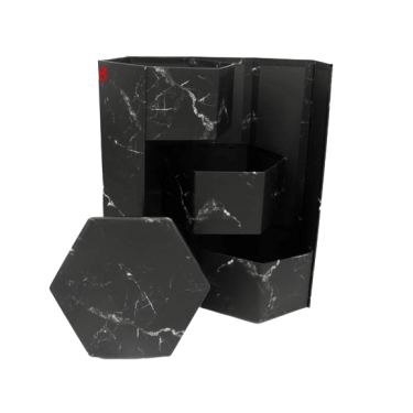 קופסאת הפתעה משושה שחורה שיש + 3 קומות 19X38 ס"מ | חנות מקוונת ALONIT