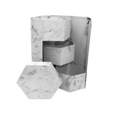 קופסאת הפתעה משושה לבנה שיש + 3 קומות 19X38 ס"מ | חנות מקוונת ALONIT