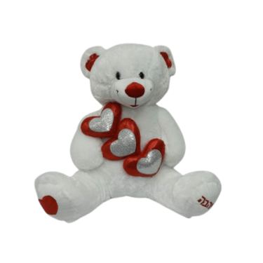 דובי לבן מחזיק 3 לבבות מנצנצים באהבה 60 סמ | חנות מקוונת ALONIT