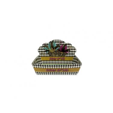 מגש קרטון מודבק + גב 23.5/15/7 ס"מ - פורים שמח - מסכות שחור | חנות מקוונת ALONIT