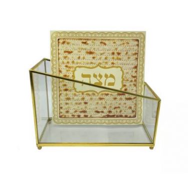 מתקן למצות מזכוכית מסגרת מתכת זהב - עומד 20 / 14 / 9 ס"מ | חנות מקוונת ALONIT