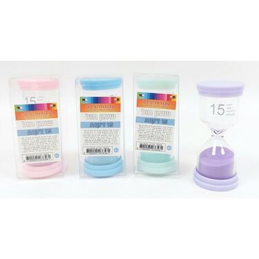 שעון חול 15 דקות פסטל צבעוני PVC פי וי סי בקופסא 9.5X4X4 סמ | חנות מקוונת ALONIT