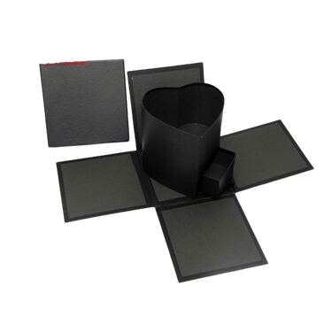 קופסאת קרטון הפתעה שחורה נפתחת + לב 18X18 ס"מ | חנות מקוונת ALONIT