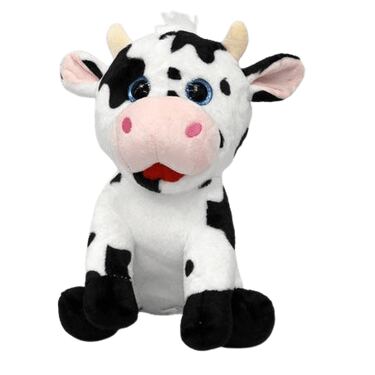 פרה עם עיניים גדולות יושבת + אף ורוד 25 ס"מ | חנות מקוונת ALONIT