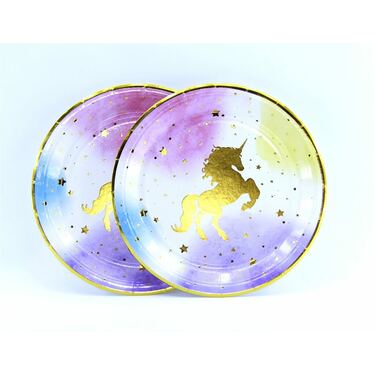 צלחות נייר ארוז 10 יח' חד קרן זהב קטן | חנות מקוונת ALONIT