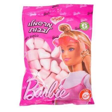 מרשמלו לבבות ורוד לבן ברבי 150 גרם - תות שדה | חנות מקוונת ALONIT